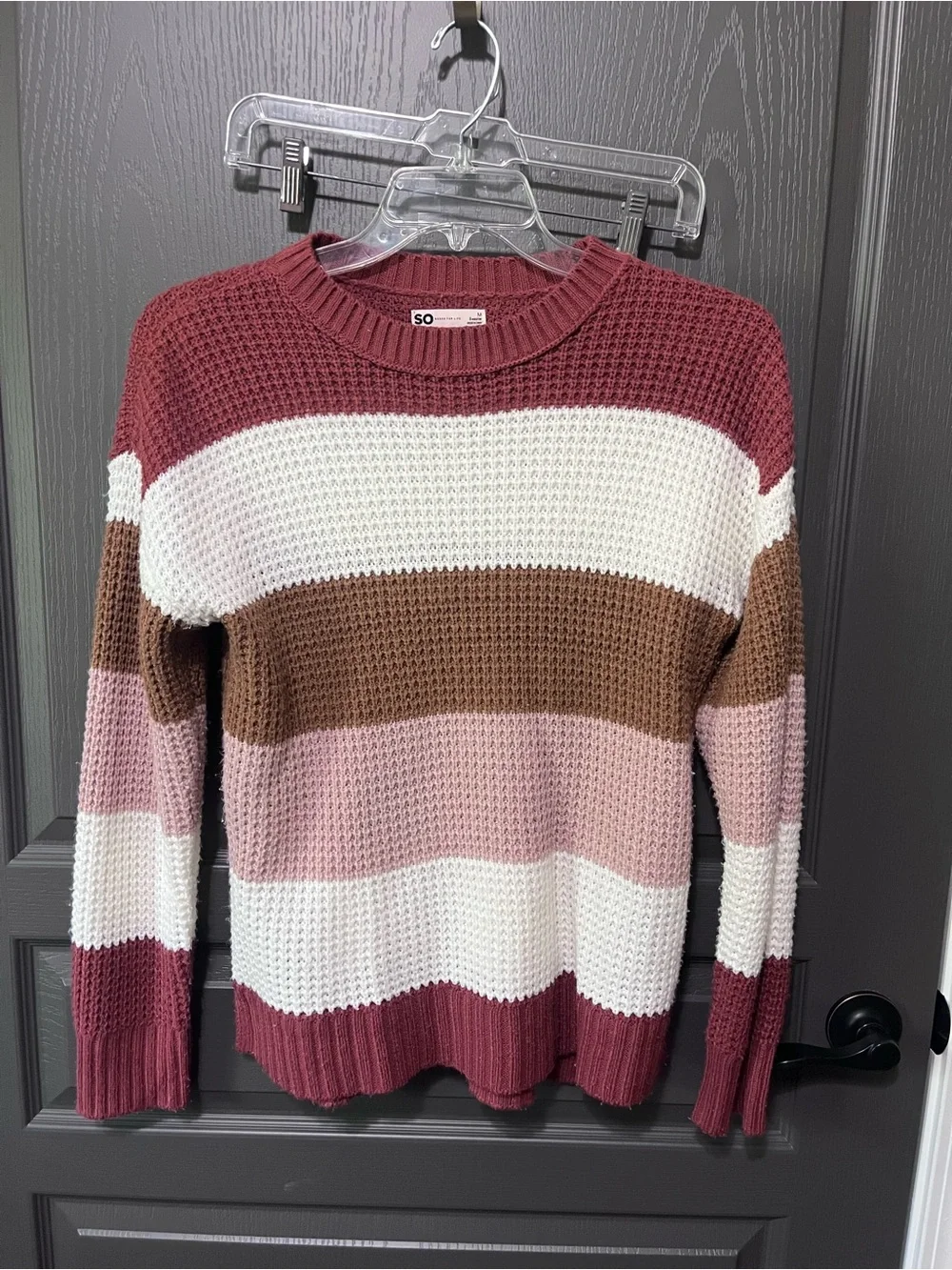 SO Striped Crewneck Sweater - Mauve, Pink, White, Brown - Picture 1 of 2